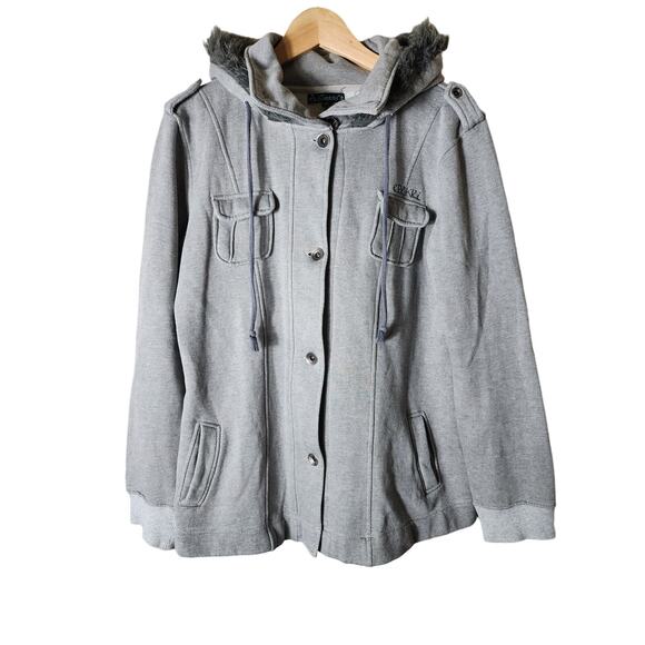 Ezekiel Jackets & Blazers - EZEKIEL Gray Military Style  Skater Casual Faux Fur Lined Hoodie Jacket SZ L